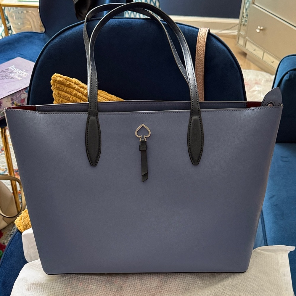 kate spade lavender blue leather tote with black handles
